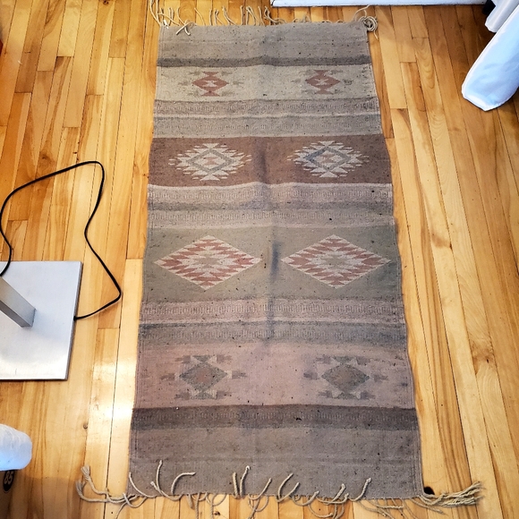 VINTAGE MEXICAN ZAPOTEC HAND WOVEN WOOL FRINGED SOUTHWEST DESIGN THROW - Picture 2 of 5